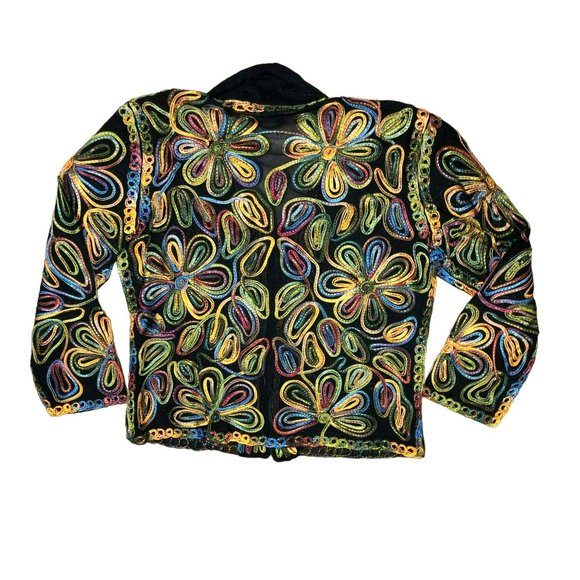 CASUAL STUDIO EMBROIDERED BLAZER JACKET SZ L BLACK ORANGE EMBROIDERED WOMENS - Picture 5 of 5